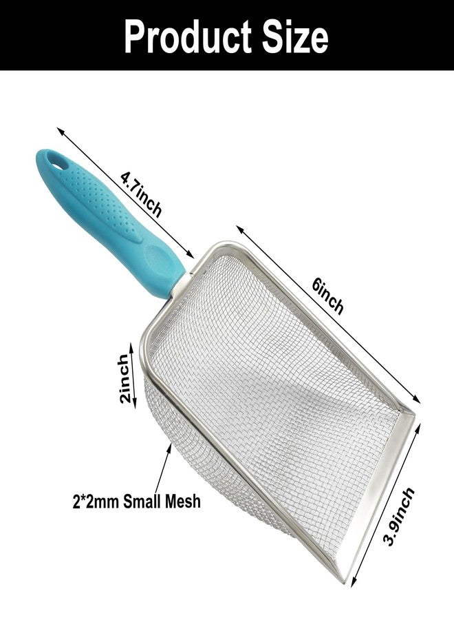Murtenze Stainless Steel Cat Litter Scoop, Non-Stick Coated Metal Fine Sand Litter Scoop, Mesh Shovel for Reptile Kitten Pooper (Blue, 2mm mesh) - Image 3